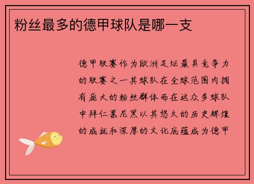 粉丝最多的德甲球队是哪一支